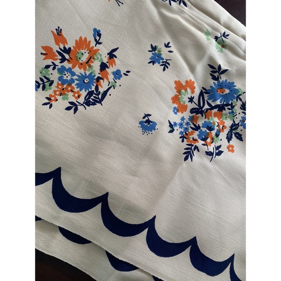 Vintage Mid-Century Tablecloth Flowers Floral Blue Orange 4'x5' Cottage Core - Picture 5 of 9